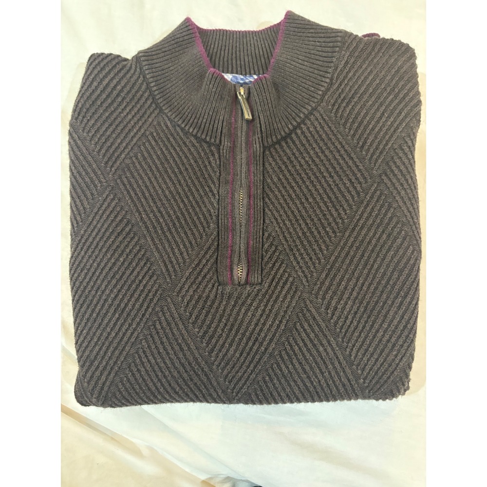 Tommy Bahama Quarter Zip Sweater XL Brown Geometric Knit Cotton‎ Cashmere Blend